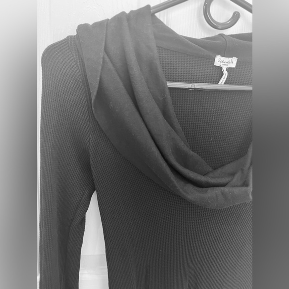 Splendid Black Thermal Cowl Neck Tunic Top Long Sleeve Cotton Blend - Picture 4 of 8